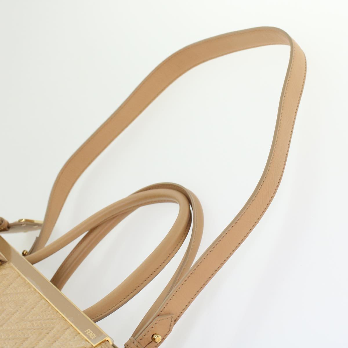 FENDI Two Joule Hand Bag Straw Beige bs6299
