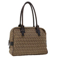 FENDI Zucchino Canvas Shoulder Bag Leather Brown 2241-8BN005-019 bs6383
