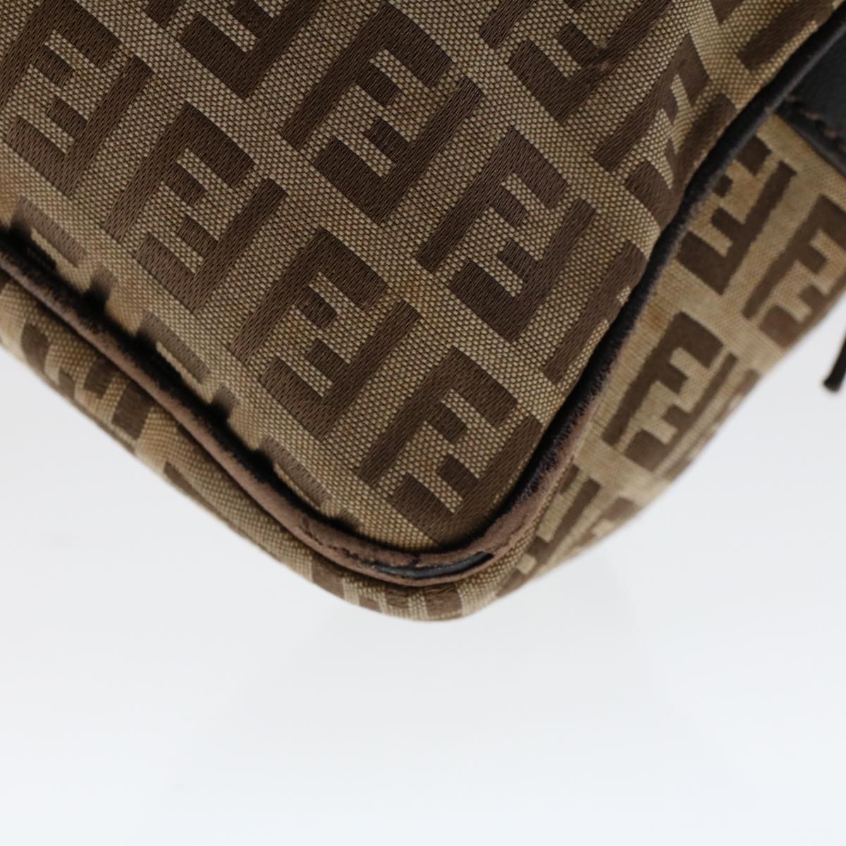 FENDI Zucchino Canvas Shoulder Bag Leather Brown 2241-8BN005-019 bs6383
