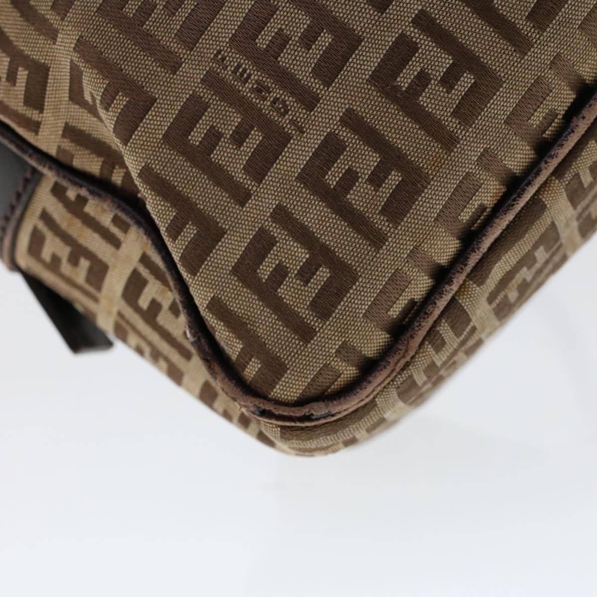 FENDI Zucchino Canvas Shoulder Bag Leather Brown 2241-8BN005-019 bs6383