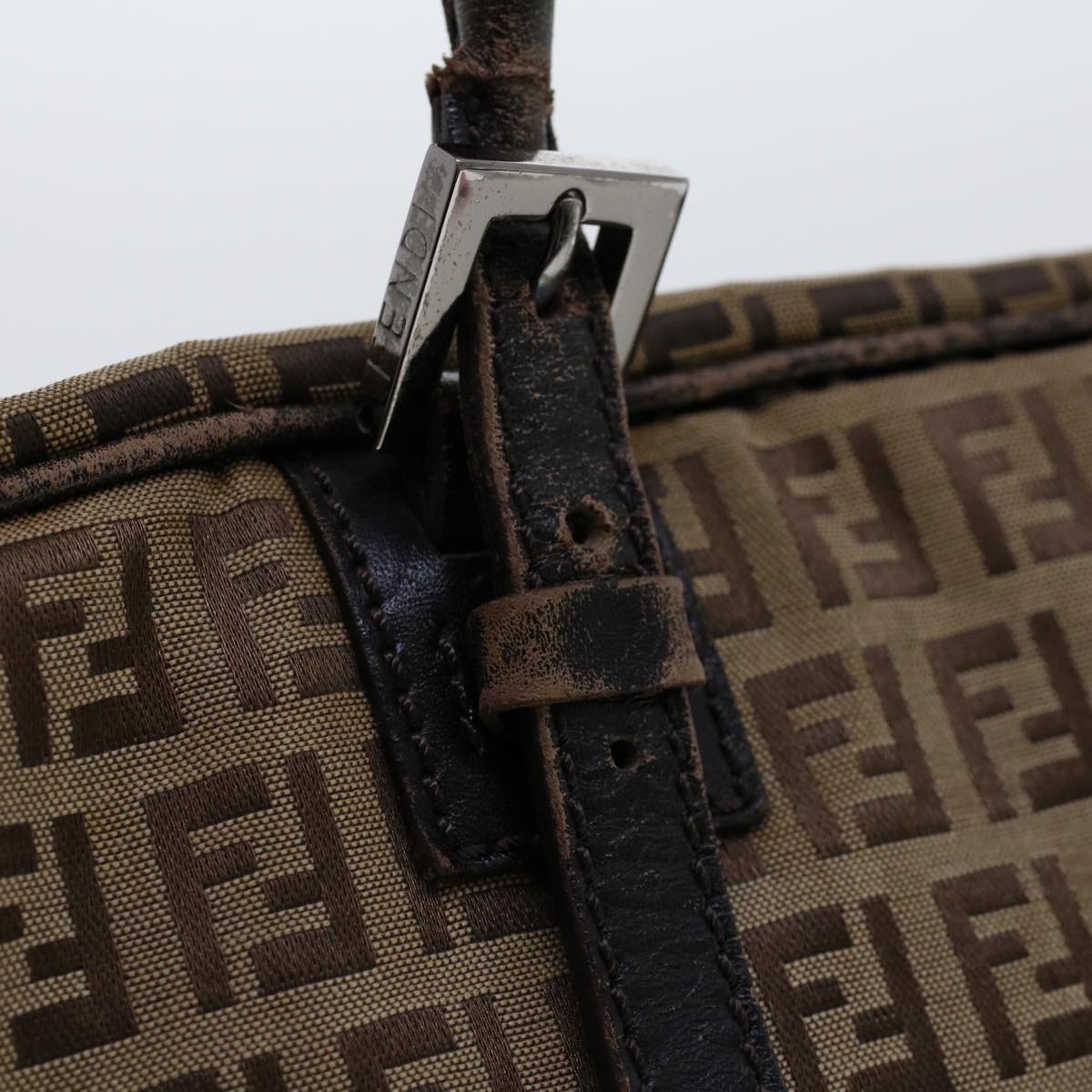 FENDI Zucchino Canvas Shoulder Bag Leather Brown 2241-8BN005-019 bs6383