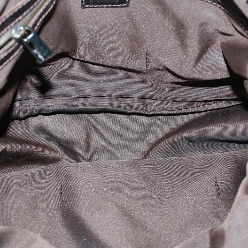 FENDI Zucchino Canvas Shoulder Bag Leather Brown 2241-8BN005-019 bs6383
