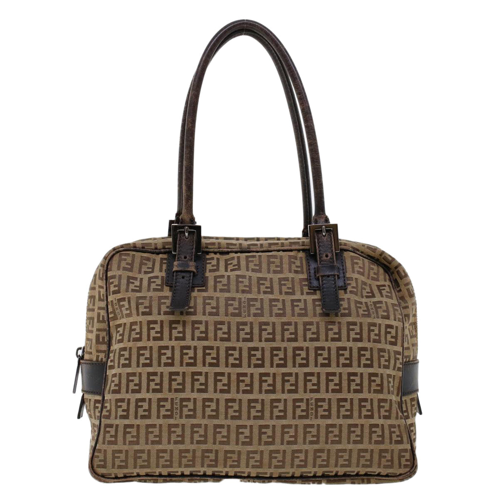 FENDI Zucchino Canvas Shoulder Bag Leather Brown 2241-8BN005-019 bs6383