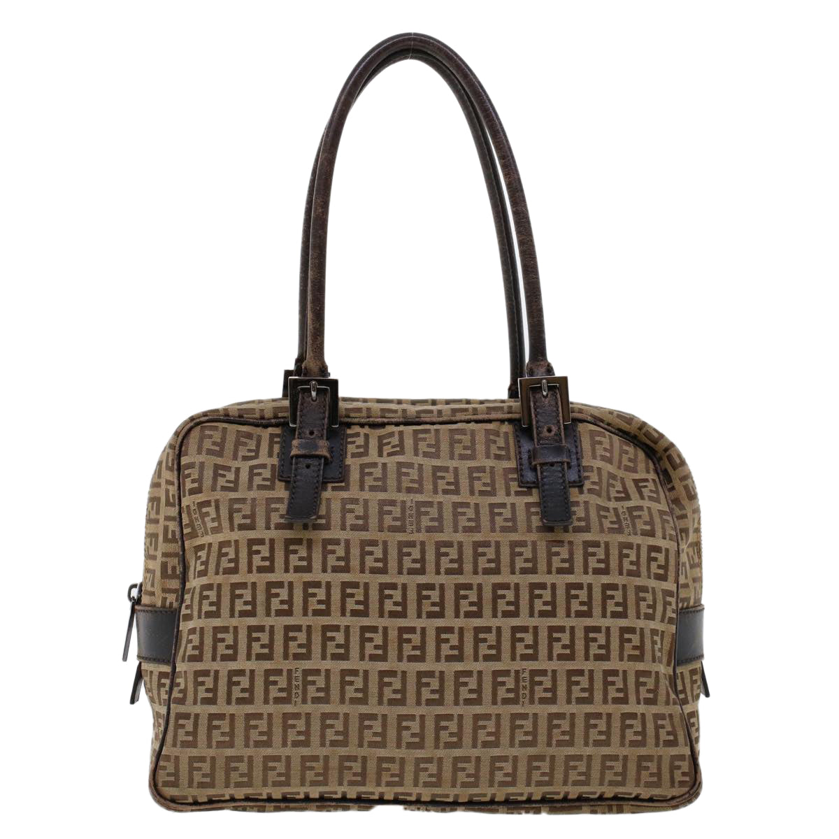 FENDI Zucchino Canvas Shoulder Bag Leather Brown 2241-8BN005-019 bs6383
