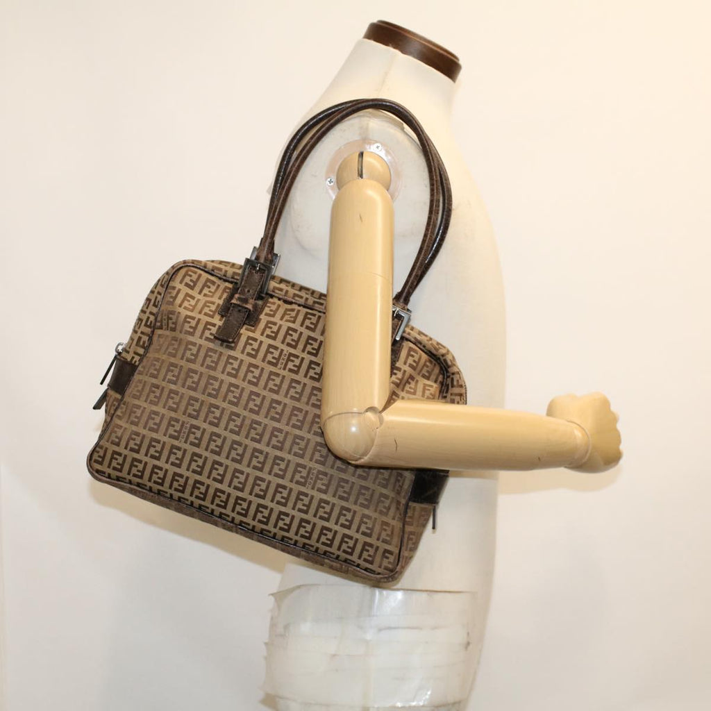 FENDI Zucchino Canvas Shoulder Bag Leather Brown 2241-8BN005-019 bs6383