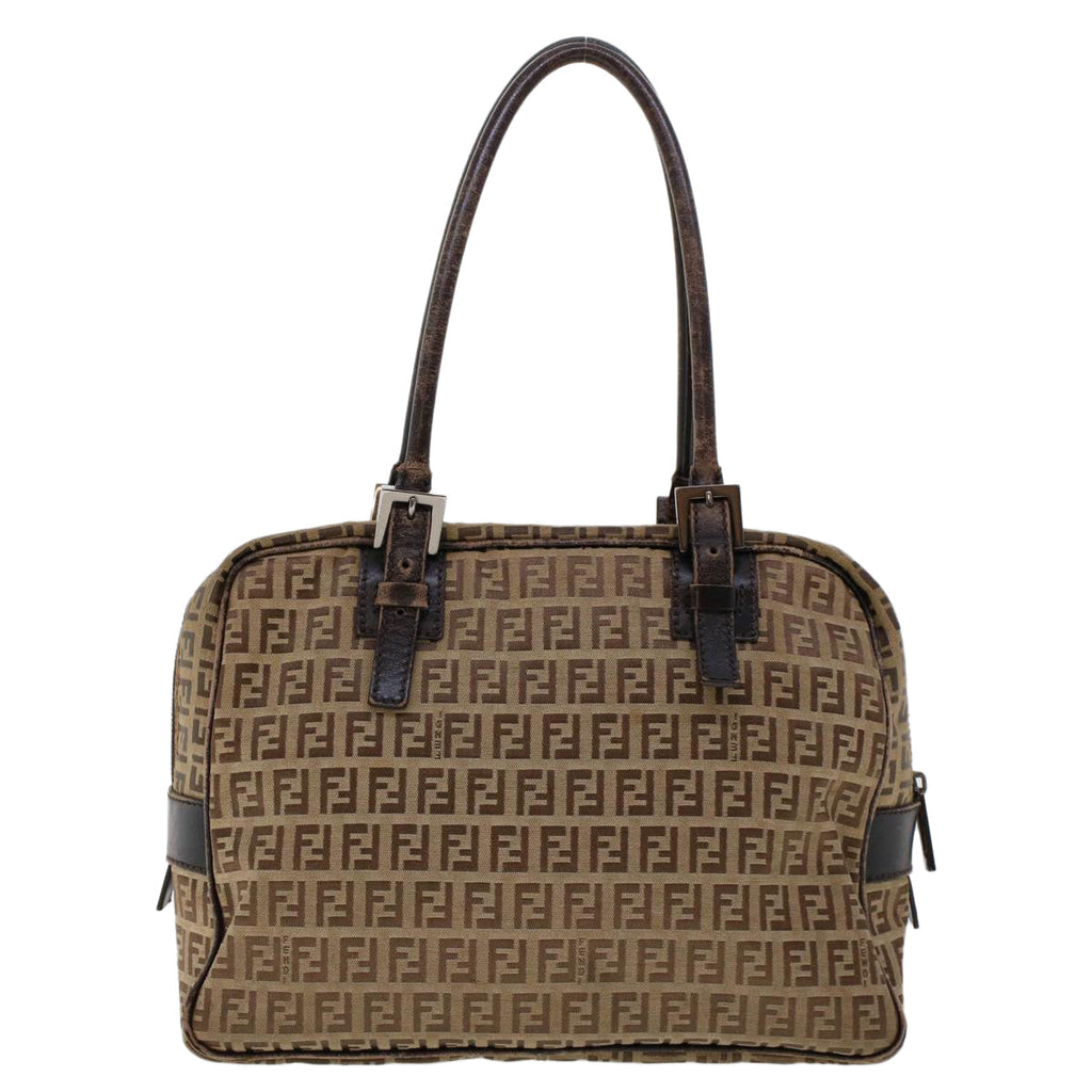 FENDI Zucchino Canvas Shoulder Bag Leather Brown 2241-8BN005-019 bs6383
