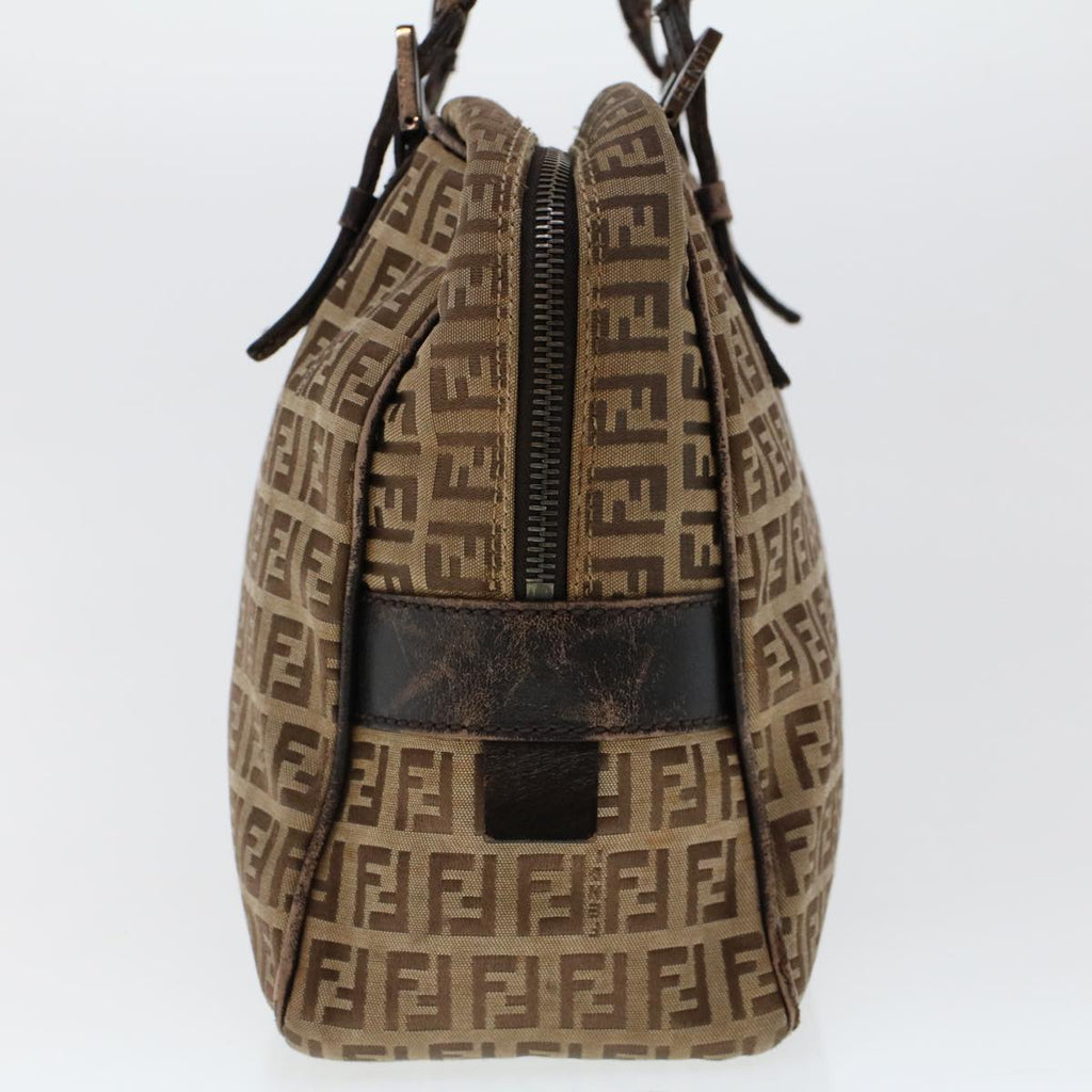 FENDI Zucchino Canvas Shoulder Bag Leather Brown 2241-8BN005-019 bs6383