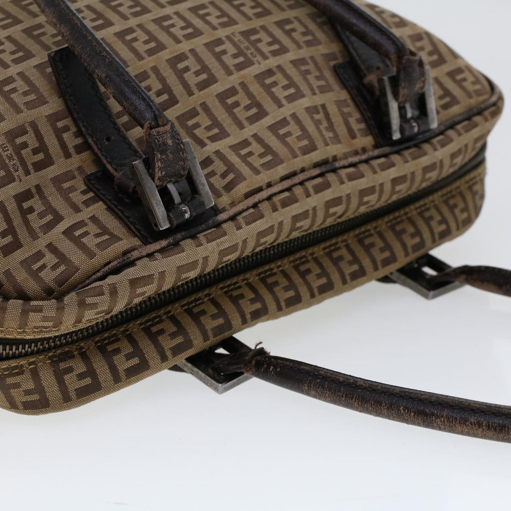 FENDI Zucchino Canvas Shoulder Bag Leather Brown 2241-8BN005-019 bs6383