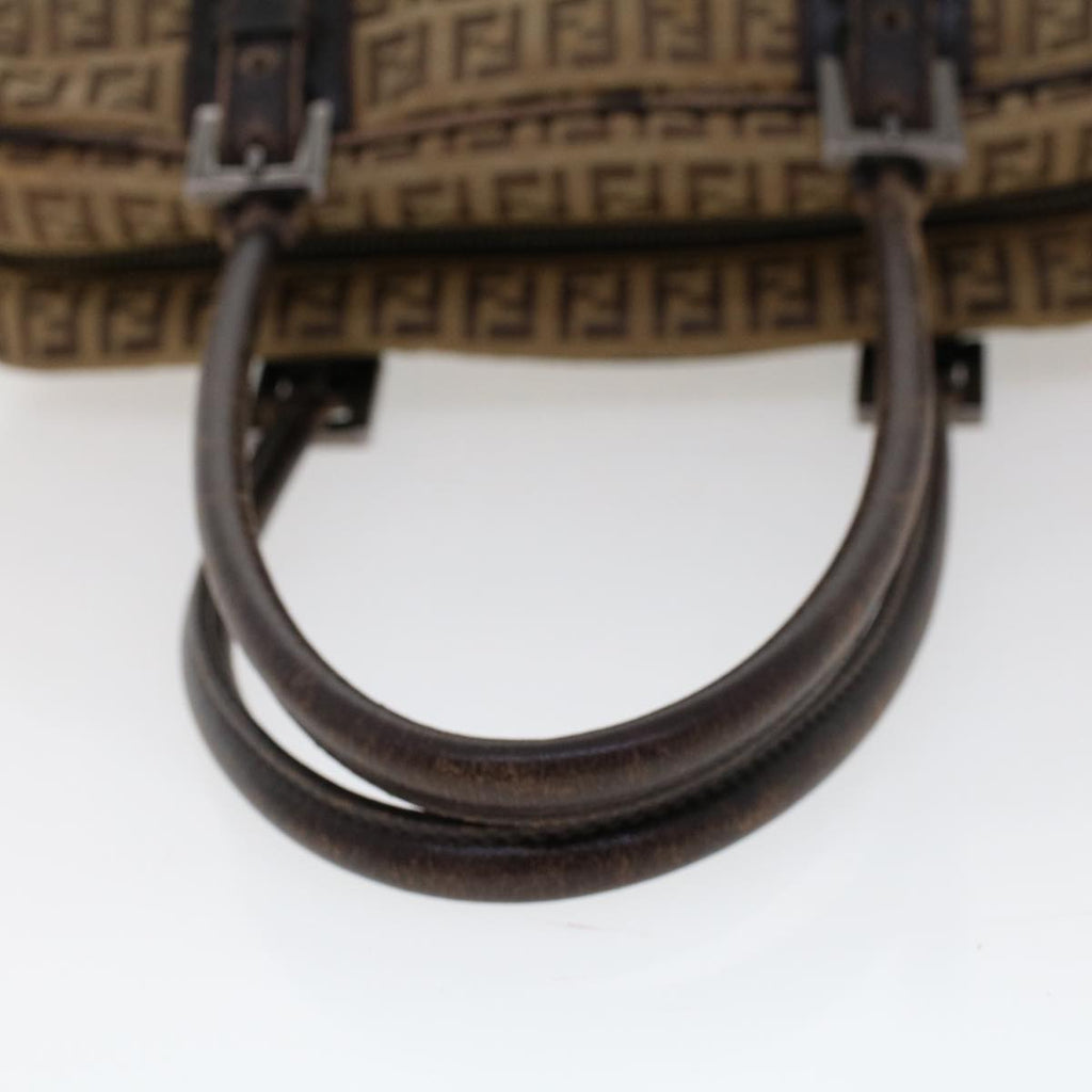 FENDI Zucchino Canvas Shoulder Bag Leather Brown 2241-8BN005-019 bs6383