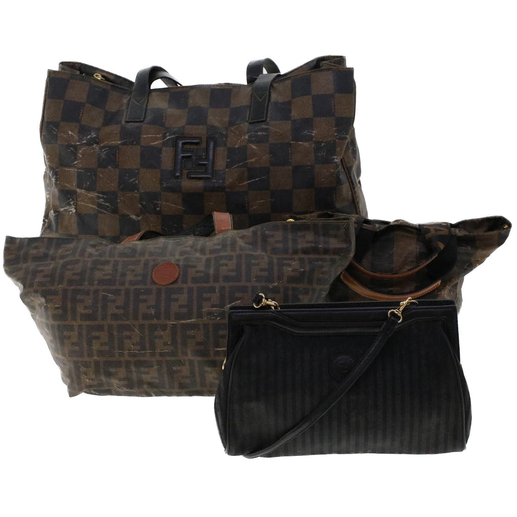 FENDI Pecan Canvas Hand Bag Shoulder Bag Nylon 4Set Brown Black bs6444
