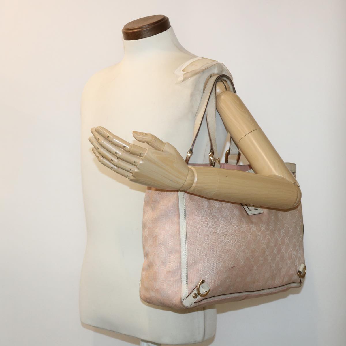 GUCCI GG Canvas Tote Bag Leather Pink 141472 bs6464