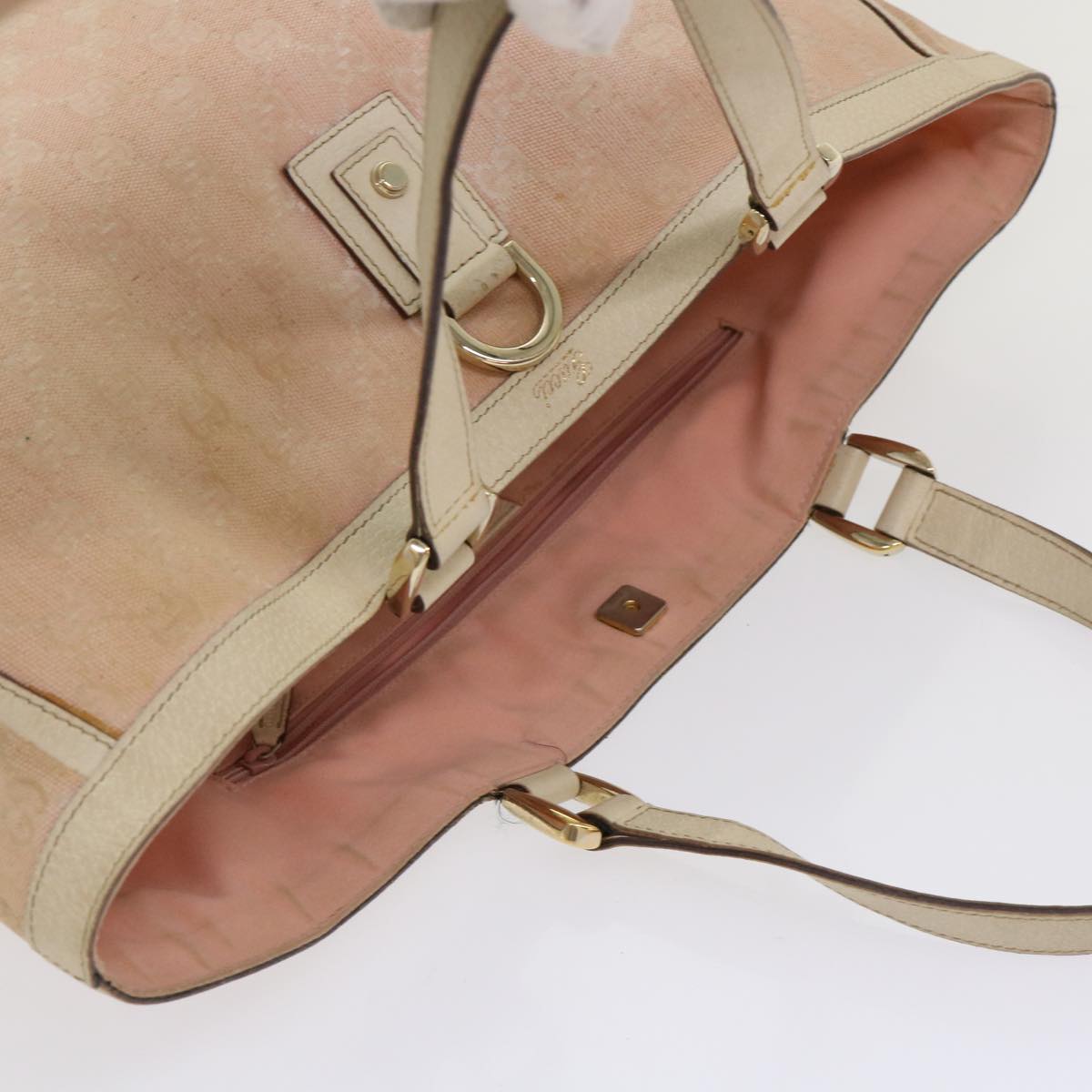 GUCCI GG Canvas Tote Bag Leather Pink 141472 bs6464