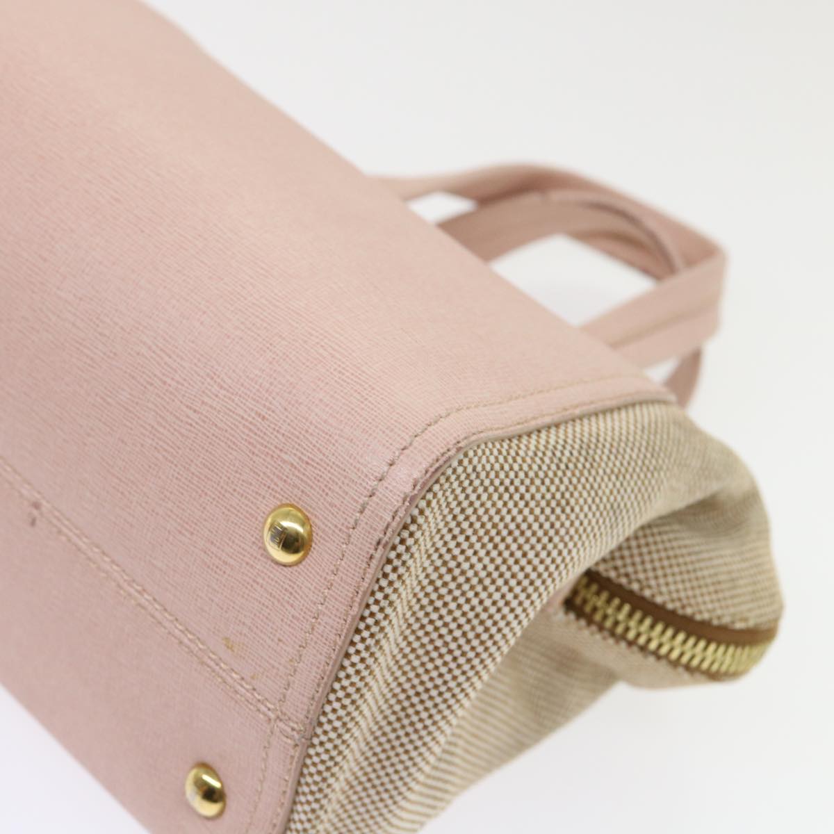 FENDI Chameleon Hand Bag Leather Canvas 2way Pink Brown bs6469