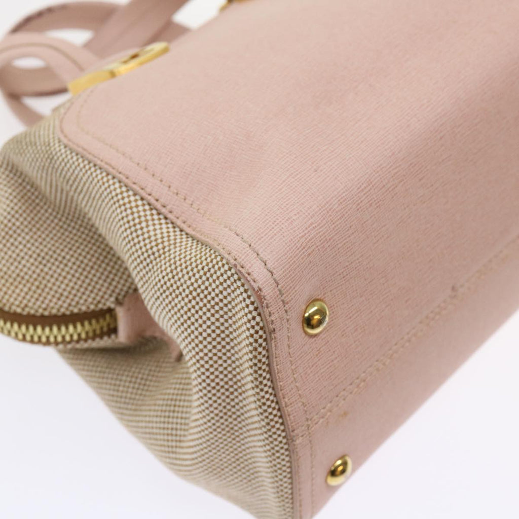 FENDI Chameleon Hand Bag Leather Canvas 2way Pink Brown bs6469