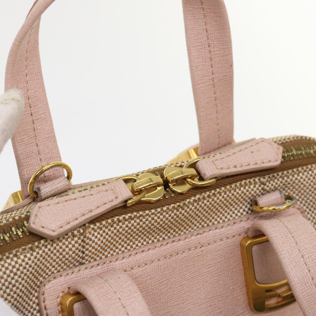 FENDI Chameleon Hand Bag Leather Canvas 2way Pink Brown bs6469