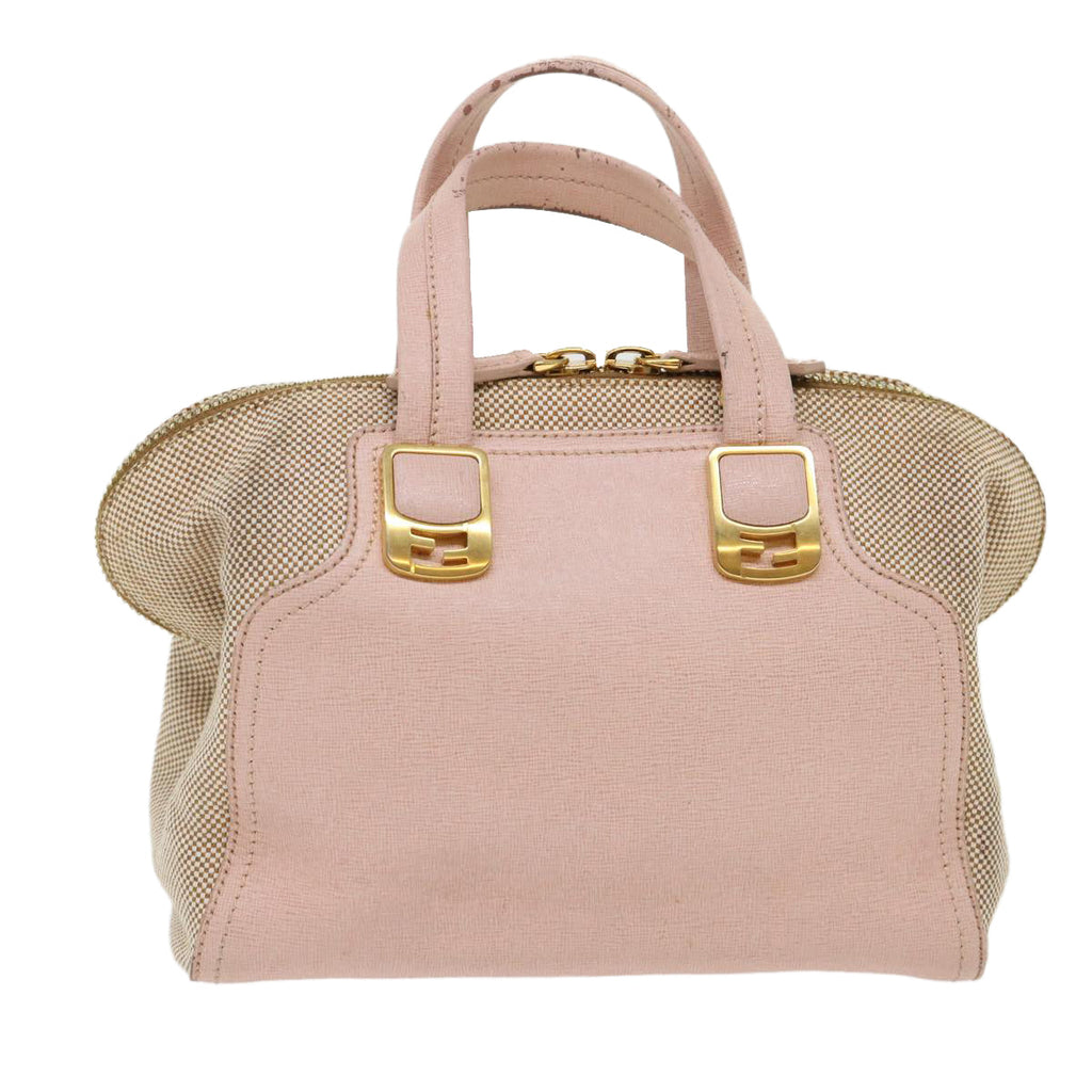 FENDI Chameleon Hand Bag Leather Canvas 2way Pink Brown bs6469