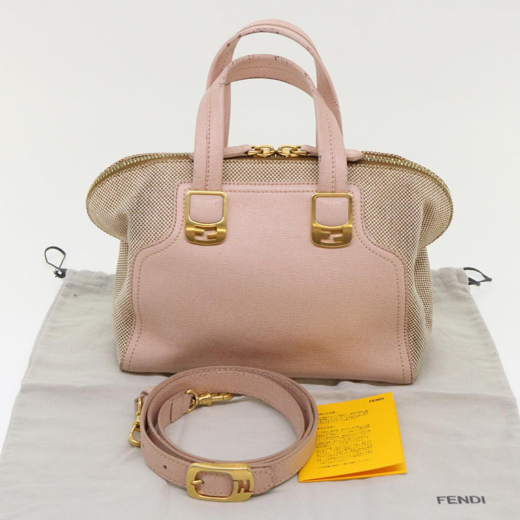 FENDI Chameleon Hand Bag Leather Canvas 2way Pink Brown bs6469