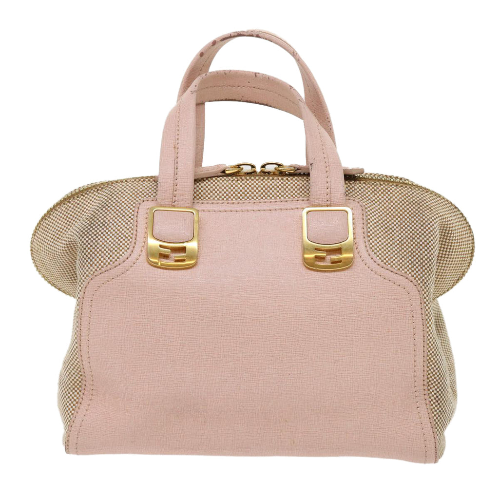 FENDI Chameleon Hand Bag Leather Canvas 2way Pink Brown bs6469