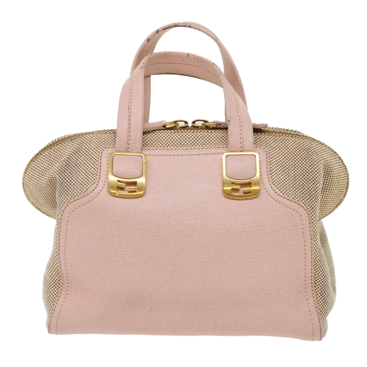 FENDI Chameleon Hand Bag Leather Canvas 2way Pink Brown bs6469