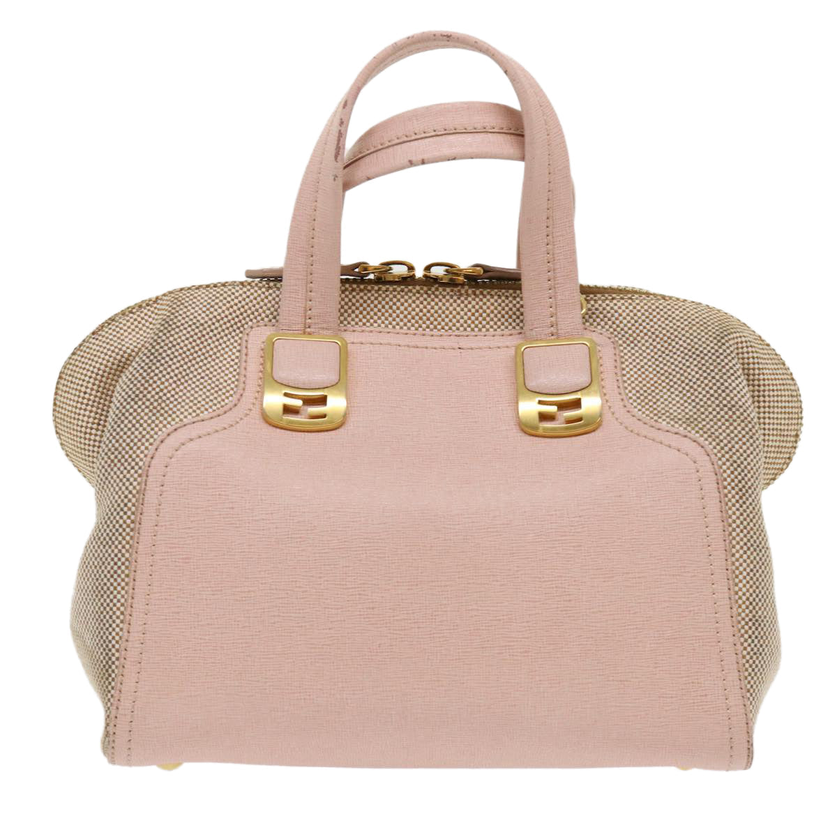 FENDI Chameleon Hand Bag Leather Canvas 2way Pink Brown bs6469