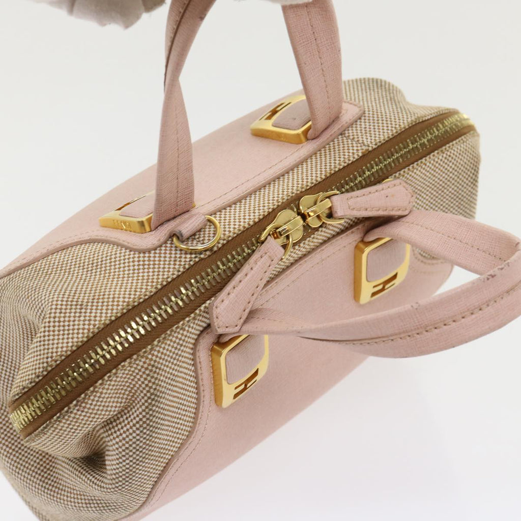 FENDI Chameleon Hand Bag Leather Canvas 2way Pink Brown bs6469