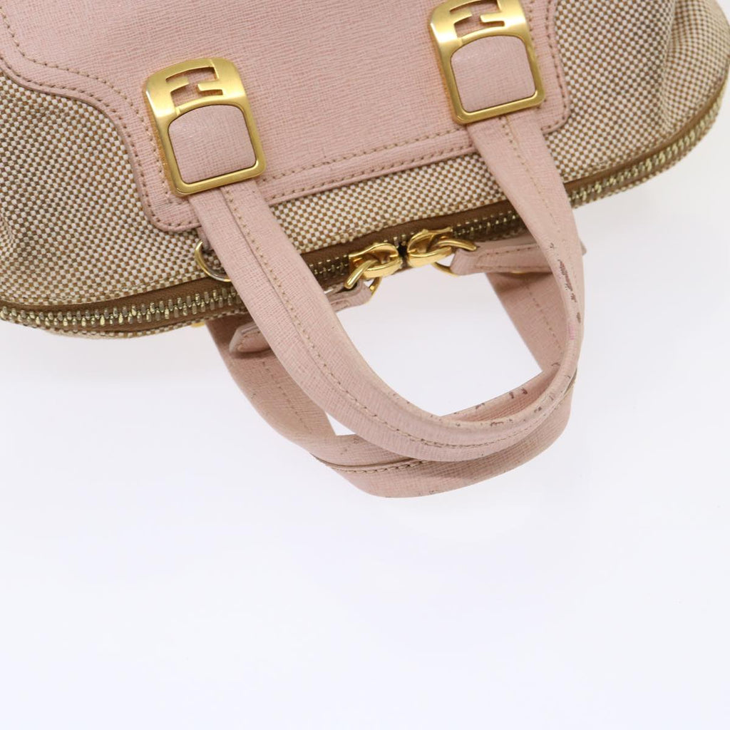 FENDI Chameleon Hand Bag Leather Canvas 2way Pink Brown bs6469