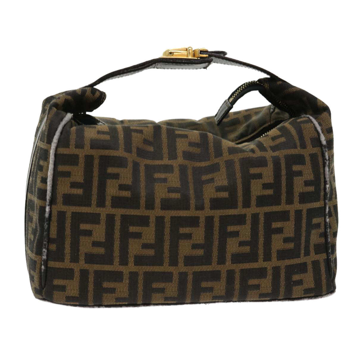 FENDI Zucca Canvas Hand Bag Leather Black Brown 2111 26348 079 bs6481