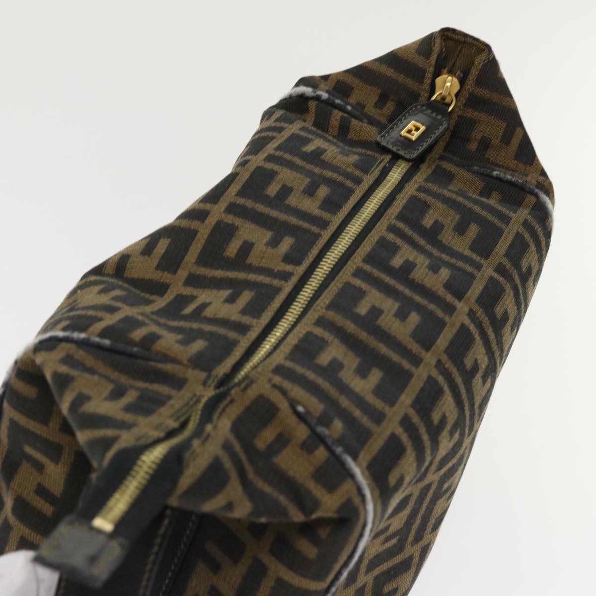 FENDI Zucca Canvas Hand Bag Leather Black Brown 2111 26348 079 bs6481