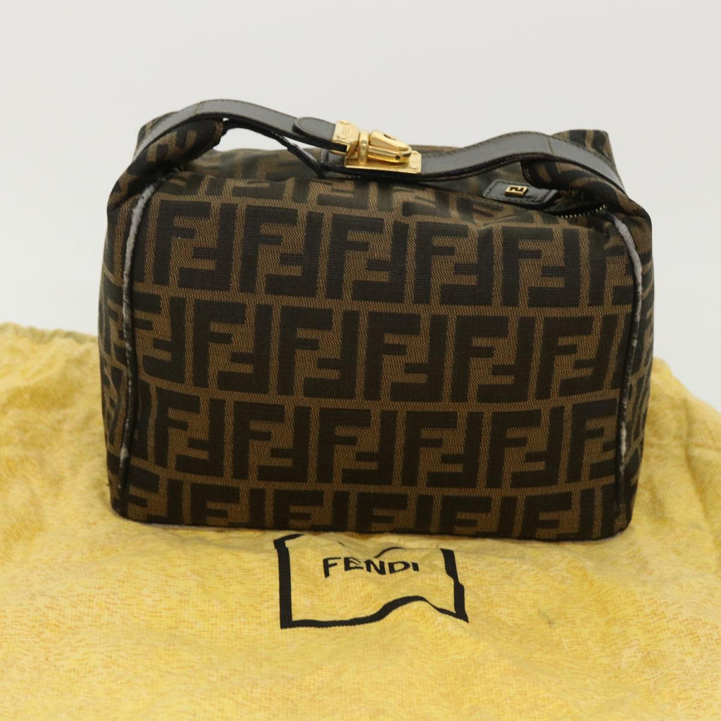 FENDI Zucca Canvas Hand Bag Leather Black Brown 2111 26348 079 bs6481