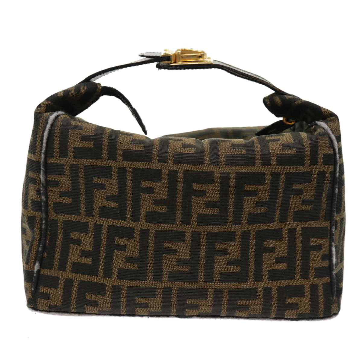 FENDI Zucca Canvas Hand Bag Leather Black Brown 2111 26348 079 bs6481
