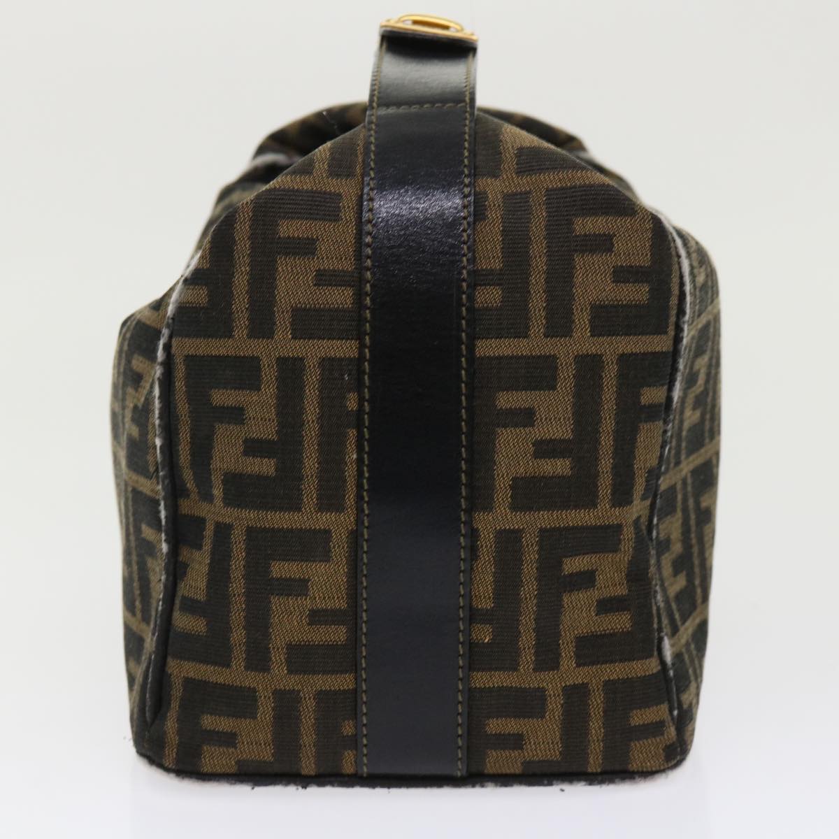 FENDI Zucca Canvas Hand Bag Leather Black Brown 2111 26348 079 bs6481
