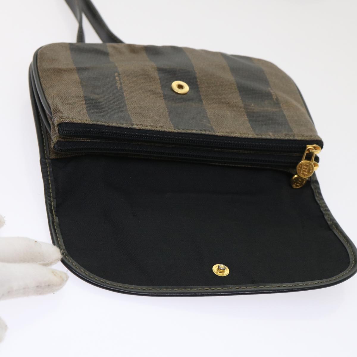 FENDI Pecan Canvas Shoulder Bag Black Brown bs6553