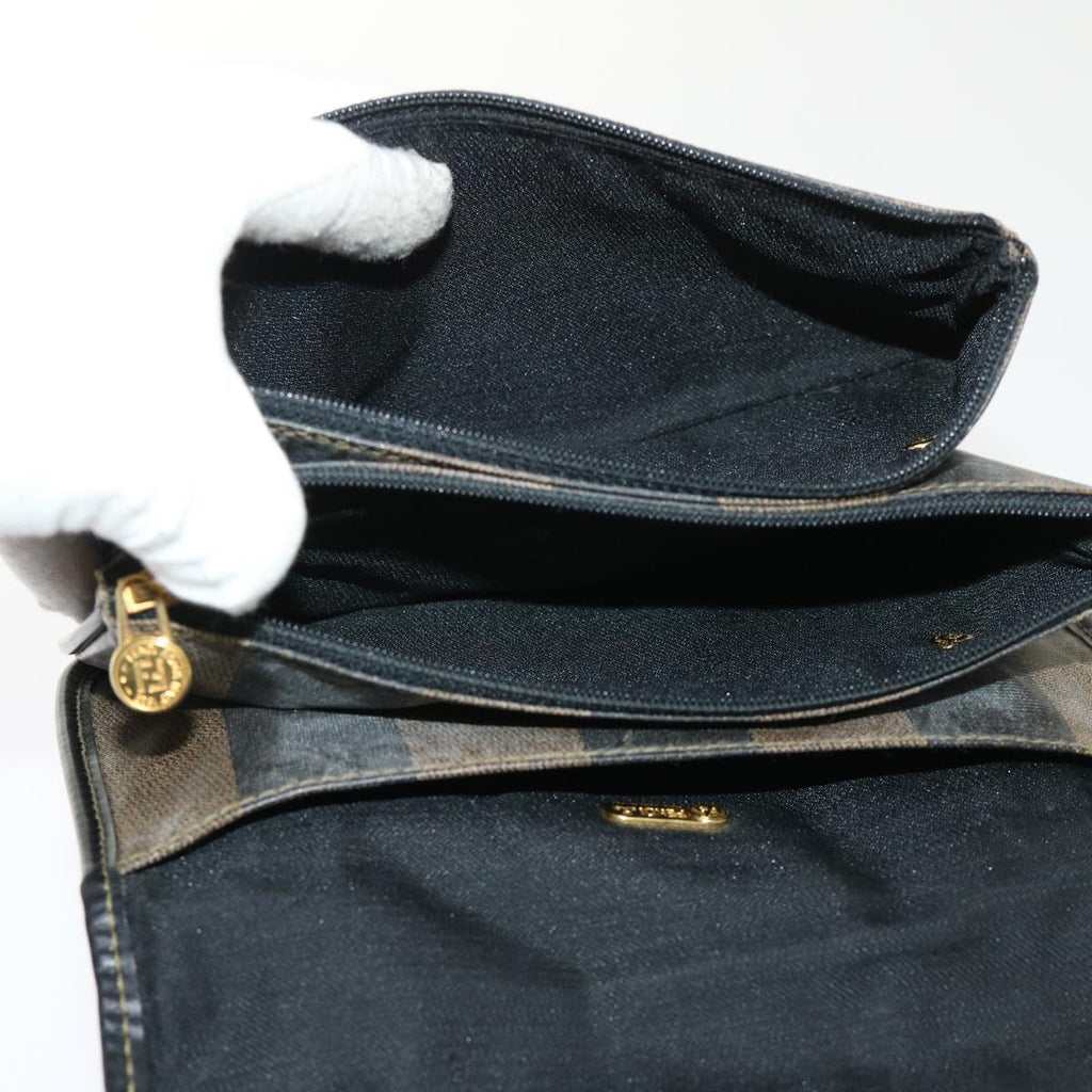 FENDI Pecan Canvas Shoulder Bag Black Brown bs6553