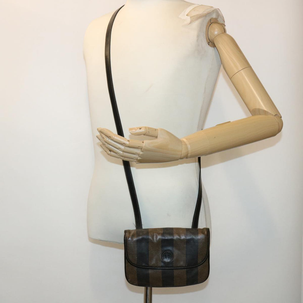 FENDI Pecan Canvas Shoulder Bag Black Brown bs6553