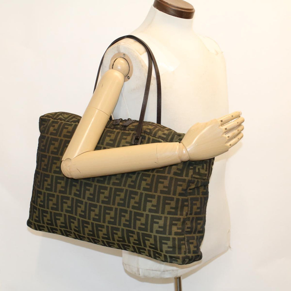 FENDI Zucca Canvas Tote Bag Nylon Brown Black bs6631