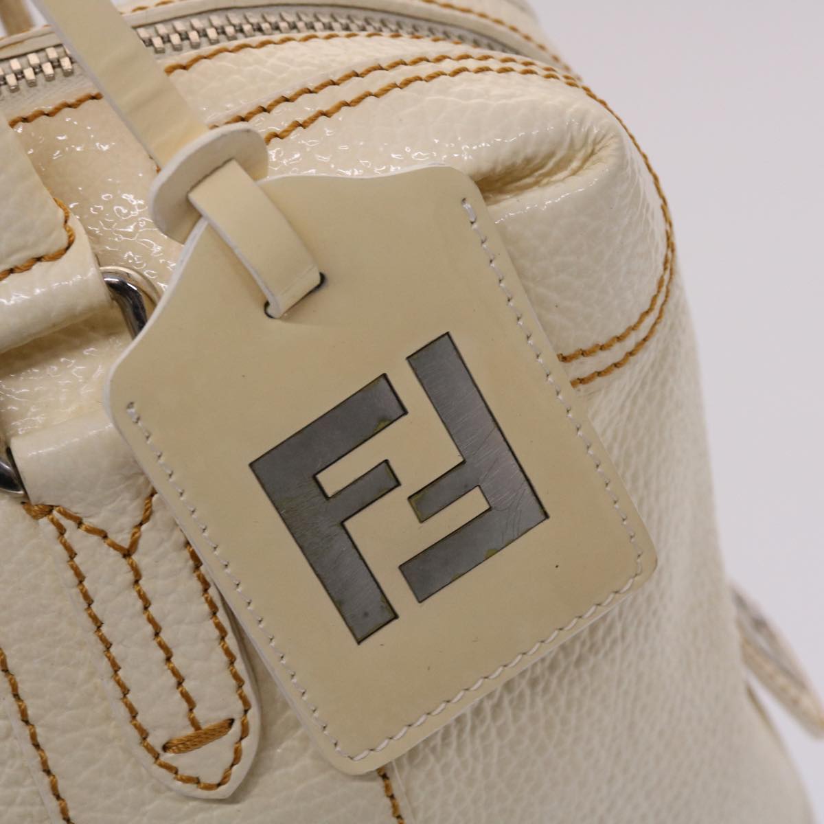 FENDI Boston Bag Leather White bs6767