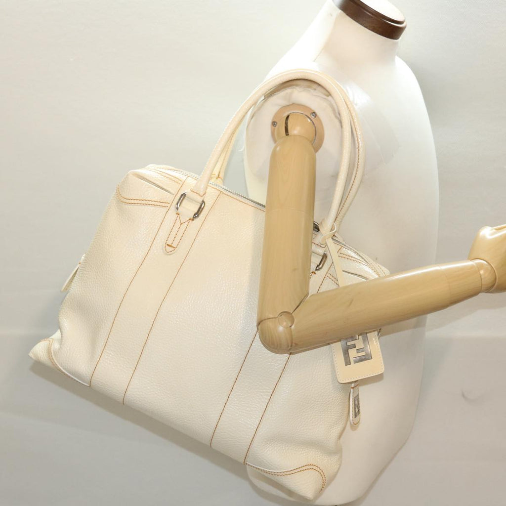 FENDI Boston Bag Leather White bs6767