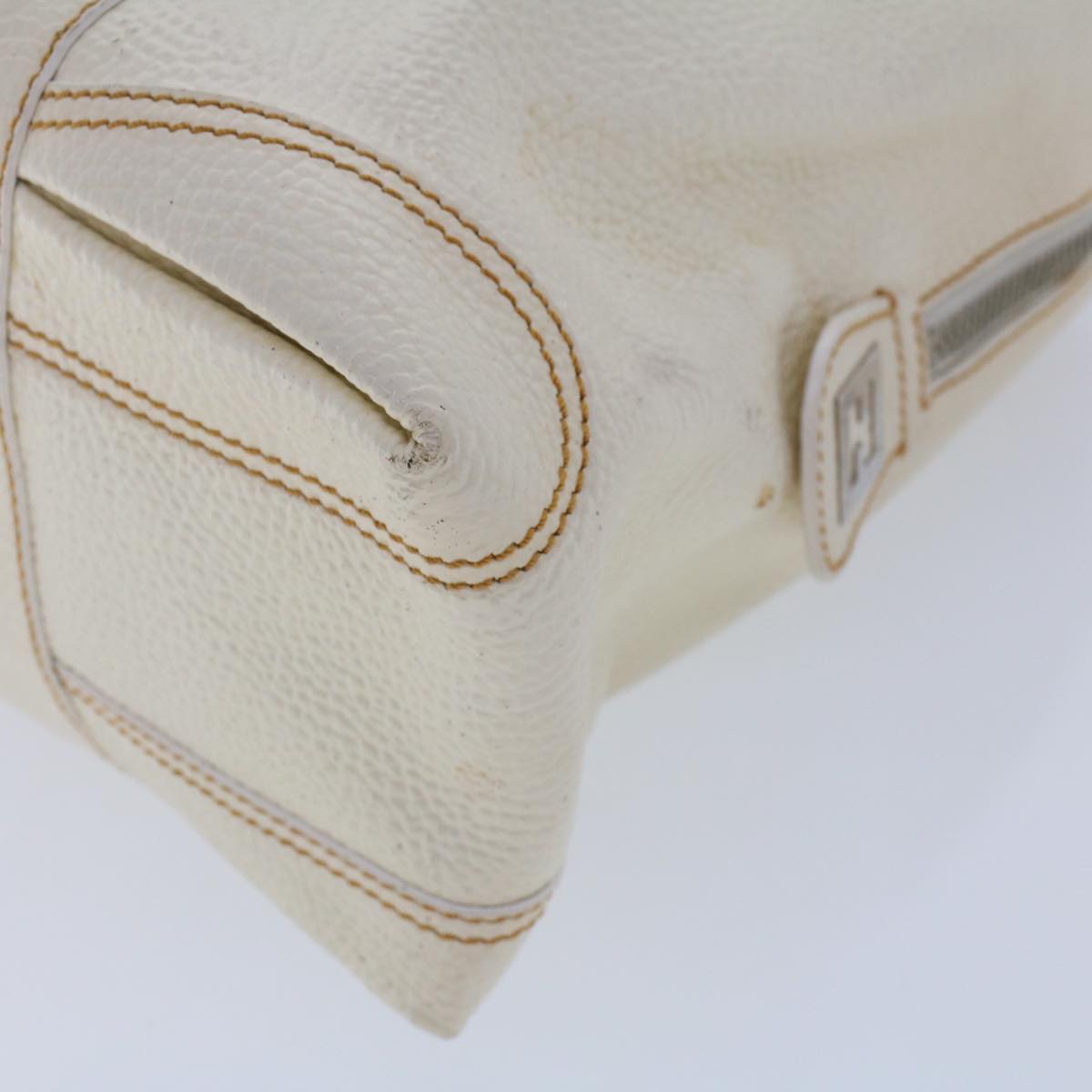 FENDI Hand Bag Boston Bag Leather 2Set Brown White bs6797