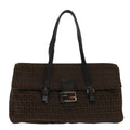 FENDI Zucchino Canvas Shoulder Bag Leather Dark Brown bs6815