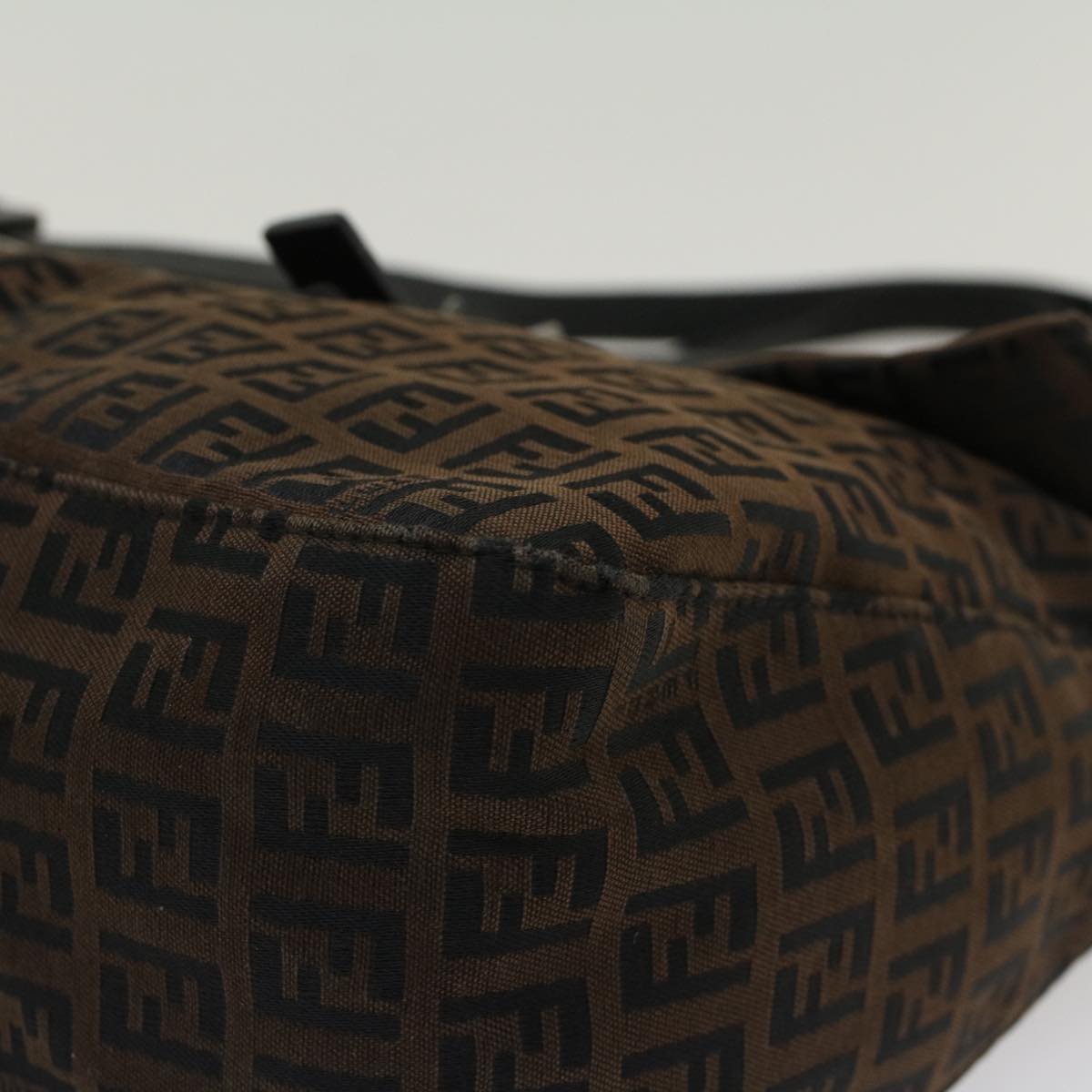 FENDI Zucchino Canvas Shoulder Bag Leather Dark Brown bs6815
