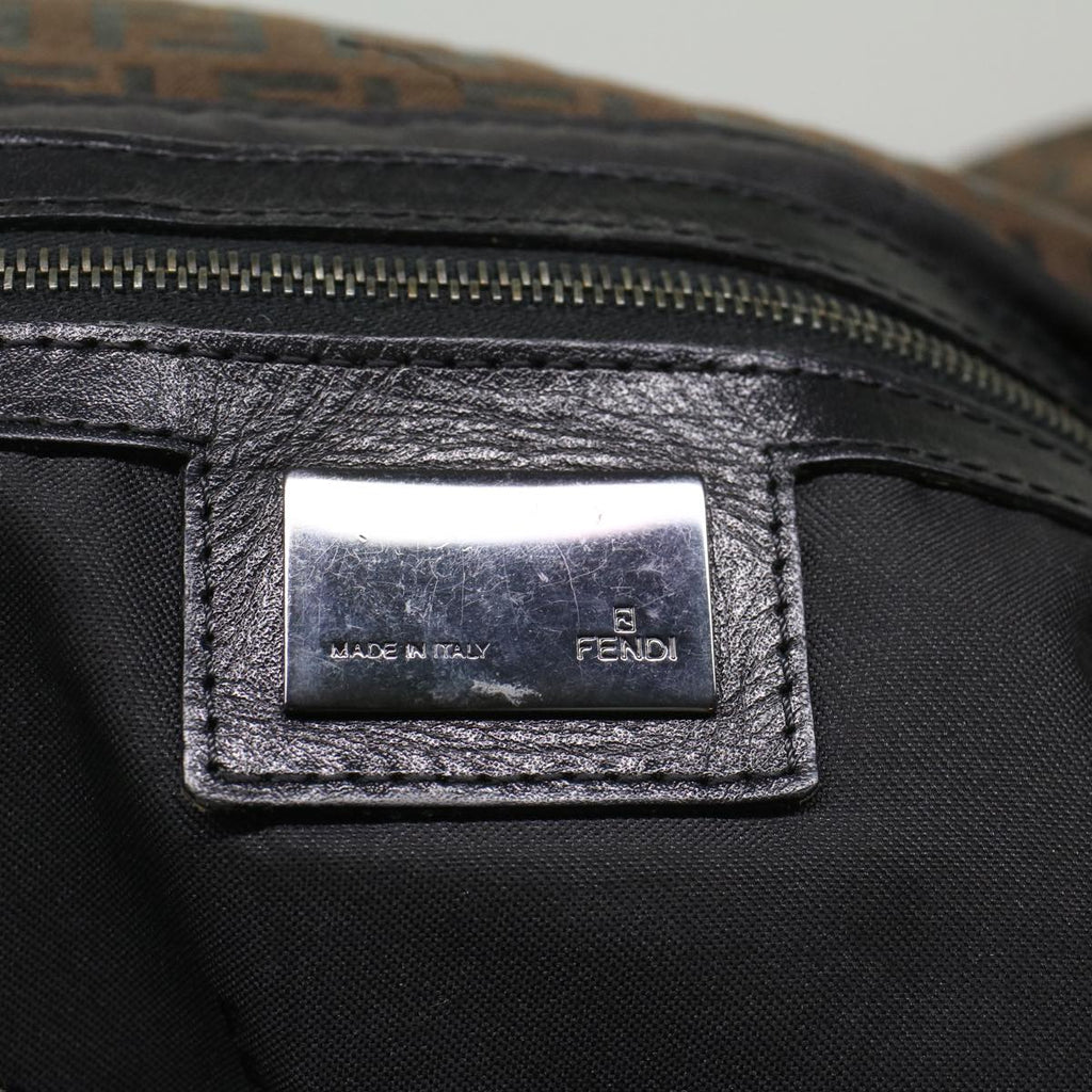 FENDI Zucchino Canvas Shoulder Bag Leather Dark Brown bs6815