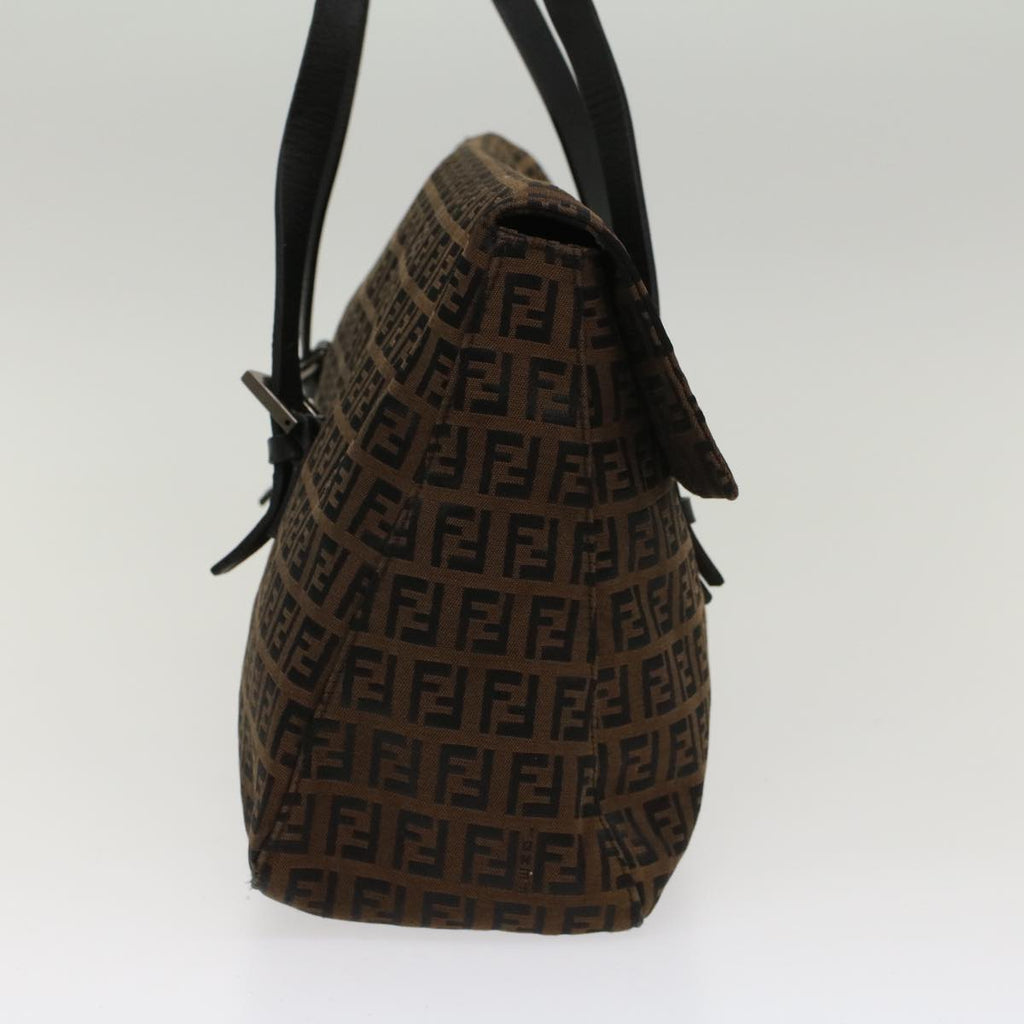 FENDI Zucchino Canvas Shoulder Bag Leather Dark Brown bs6815
