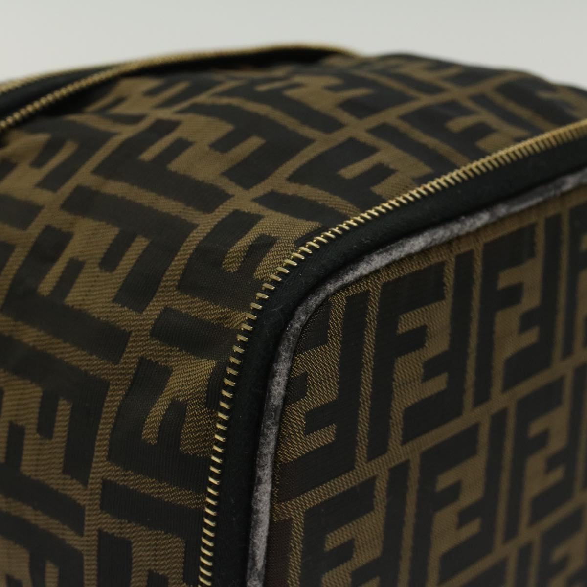 FENDI Zucca Canvas Vanity Cosmetic Pouch Black Brown bs6864