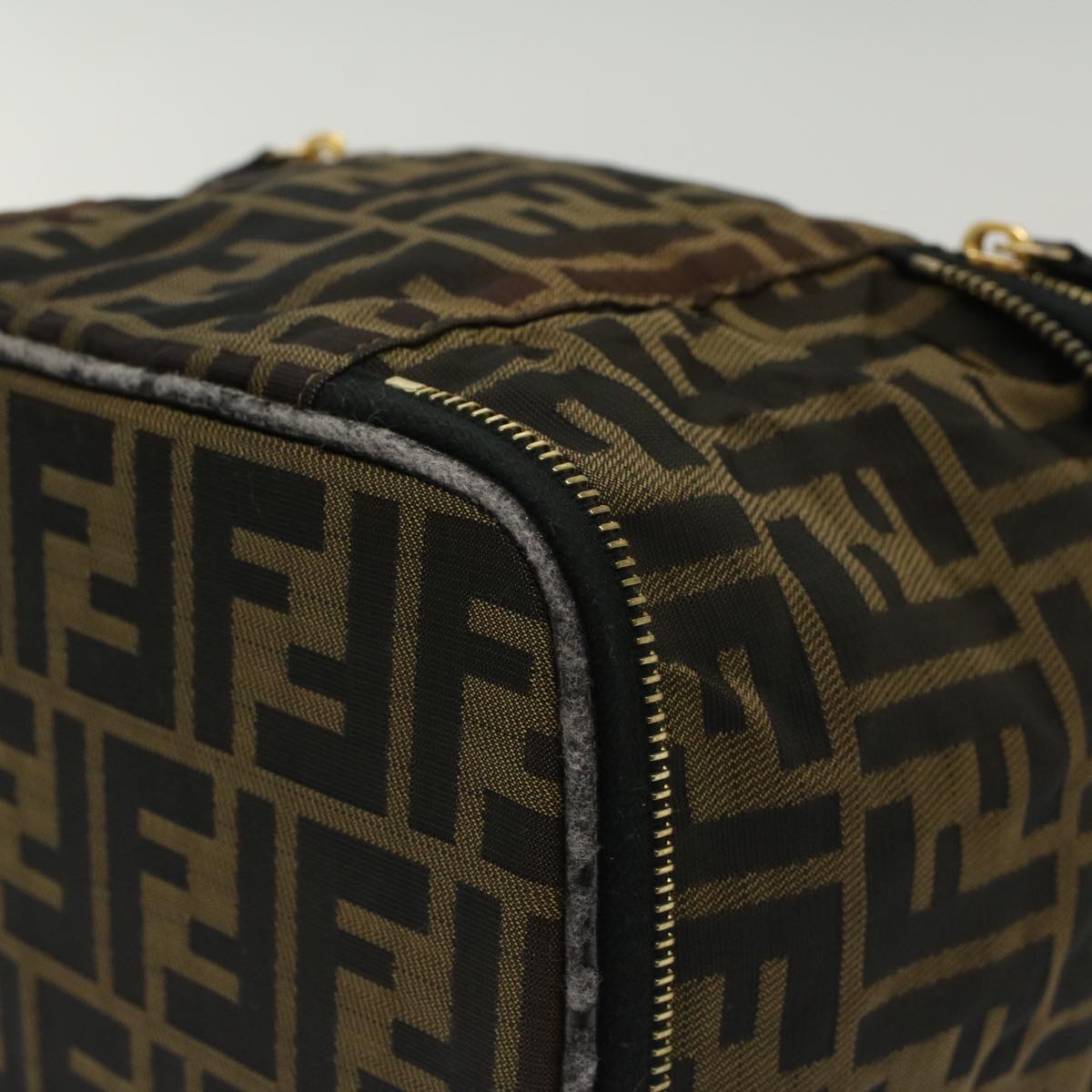 FENDI Zucca Canvas Vanity Cosmetic Pouch Black Brown bs6864