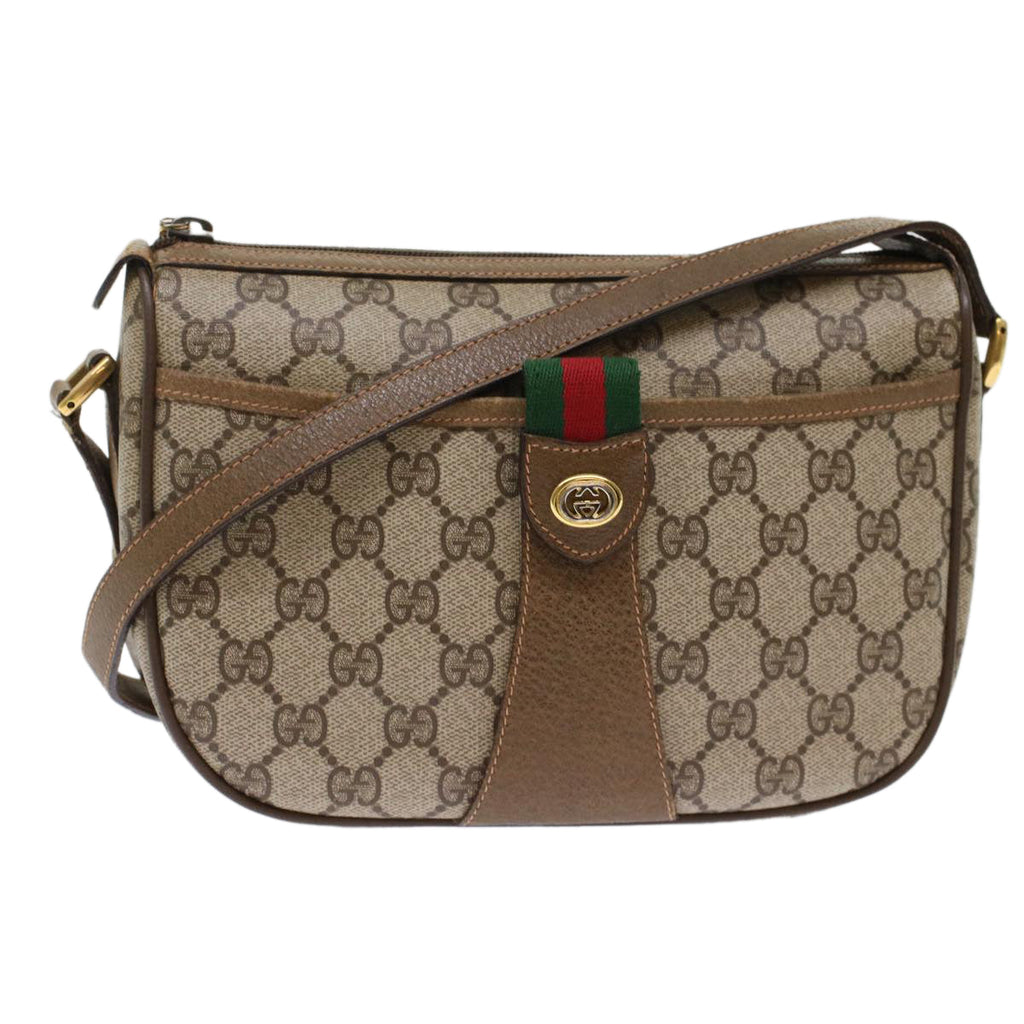 GUCCI GG Canvas Web Sherry Line Shoulder Bag PVC Leather Beige Green bs6920