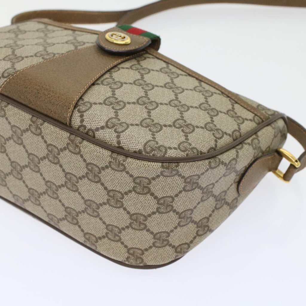 GUCCI GG Canvas Web Sherry Line Shoulder Bag PVC Leather Beige Green bs6920