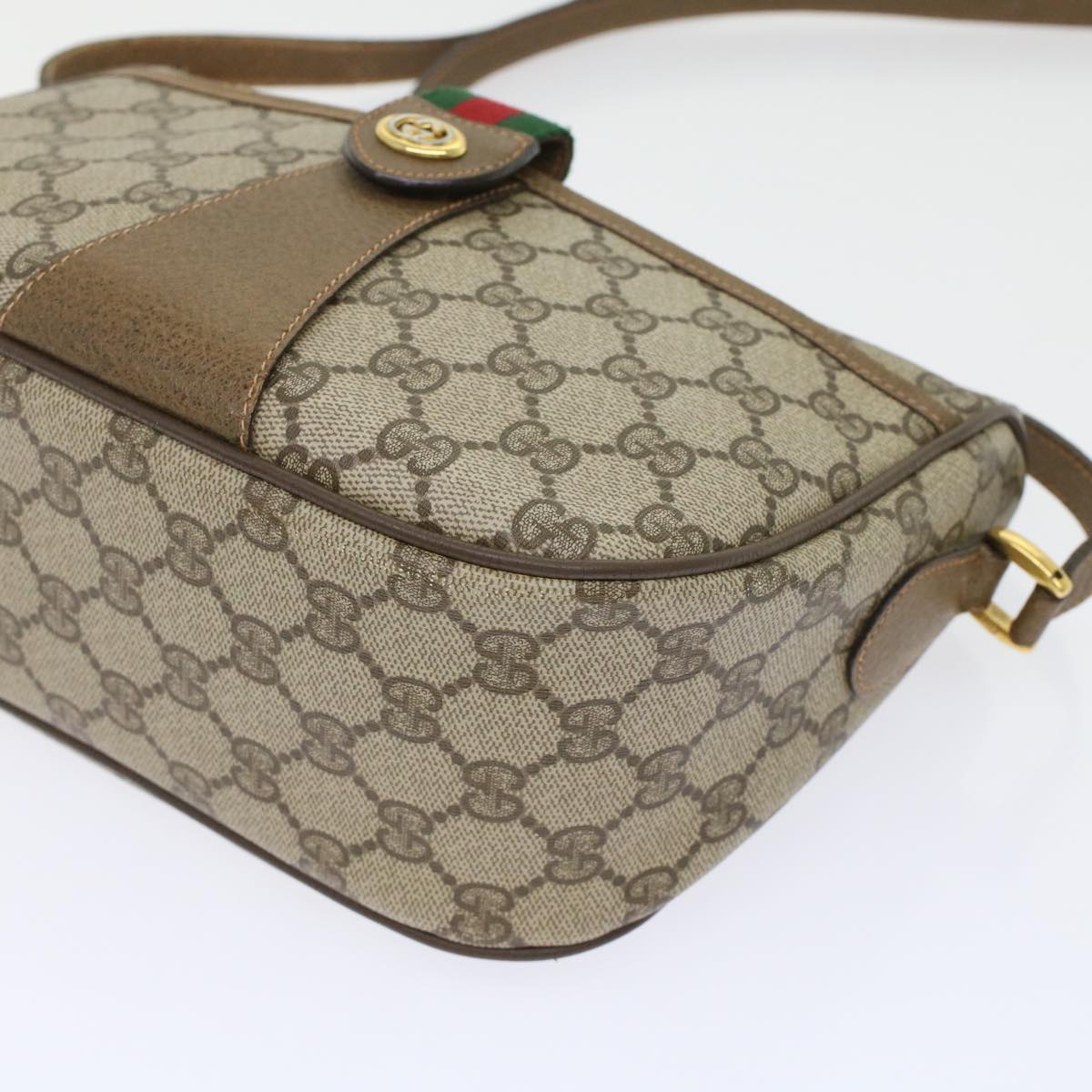 GUCCI GG Canvas Web Sherry Line Shoulder Bag PVC Leather Beige Green bs6920