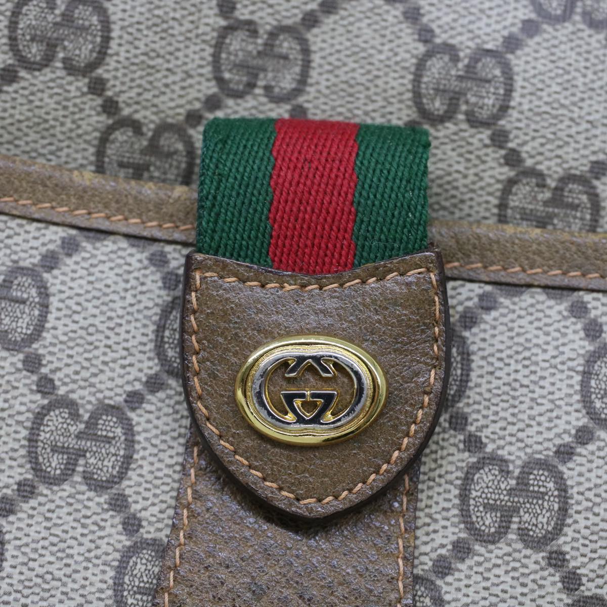 GUCCI GG Canvas Web Sherry Line Shoulder Bag PVC Leather Beige Green bs6920