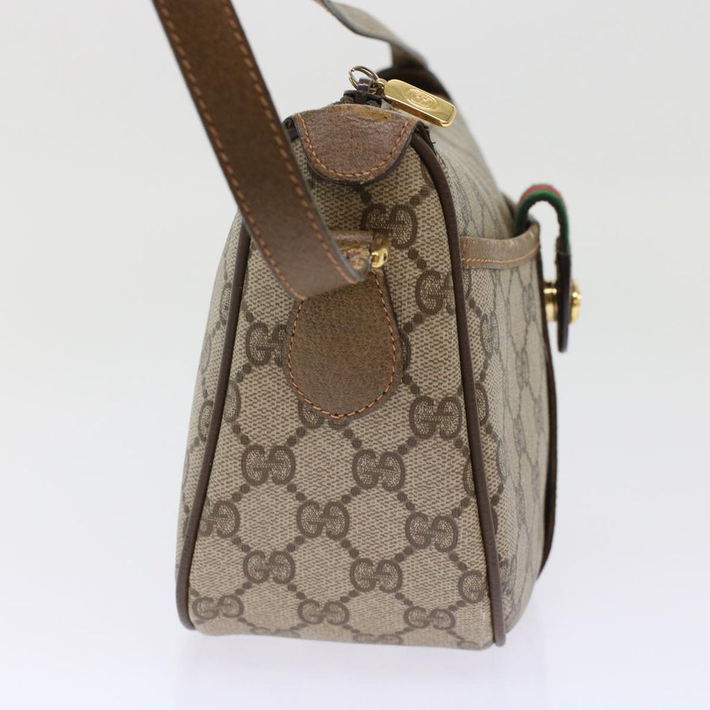 GUCCI GG Canvas Web Sherry Line Shoulder Bag PVC Leather Beige Green bs6920