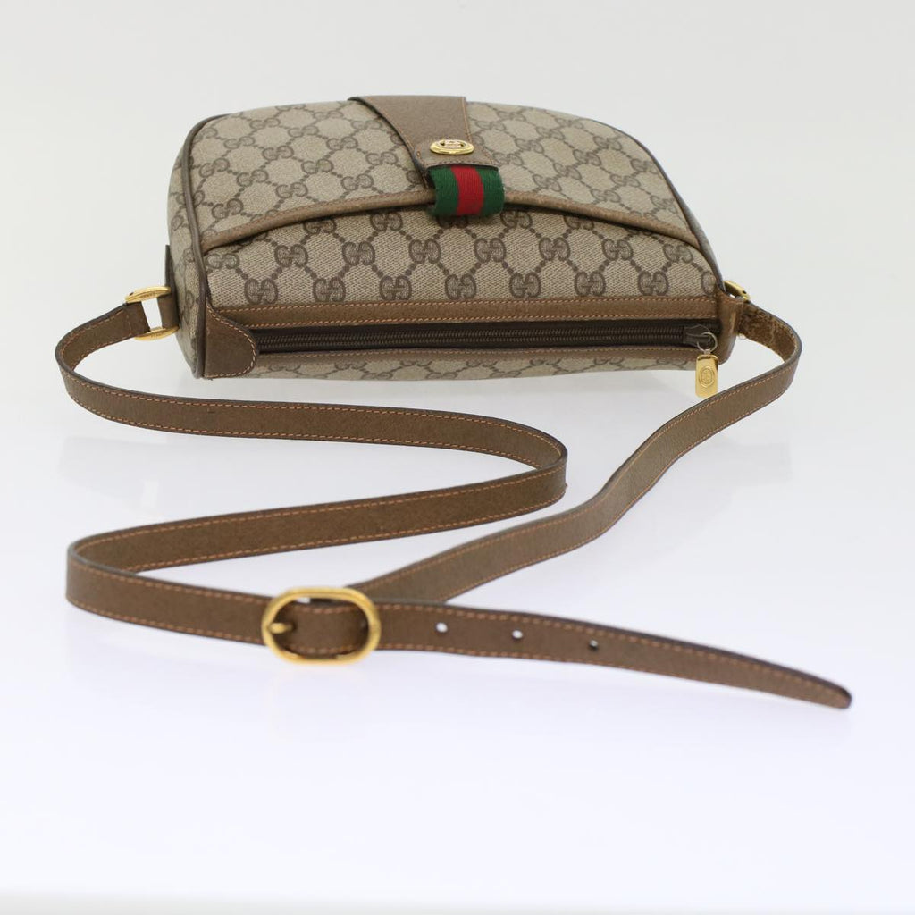 GUCCI GG Canvas Web Sherry Line Shoulder Bag PVC Leather Beige Green bs6920
